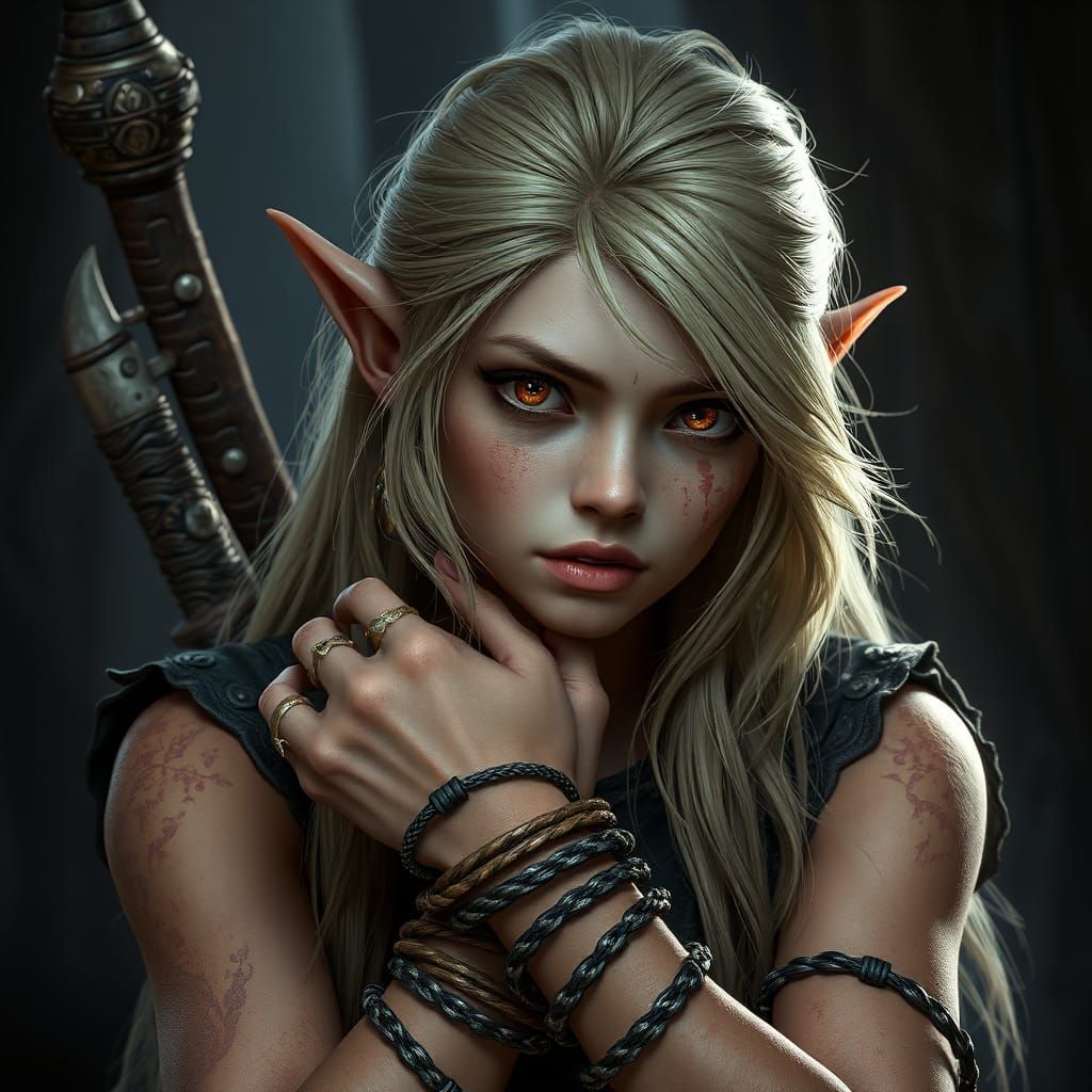 Blonde Wood-Elf Female with Shackled Wrists