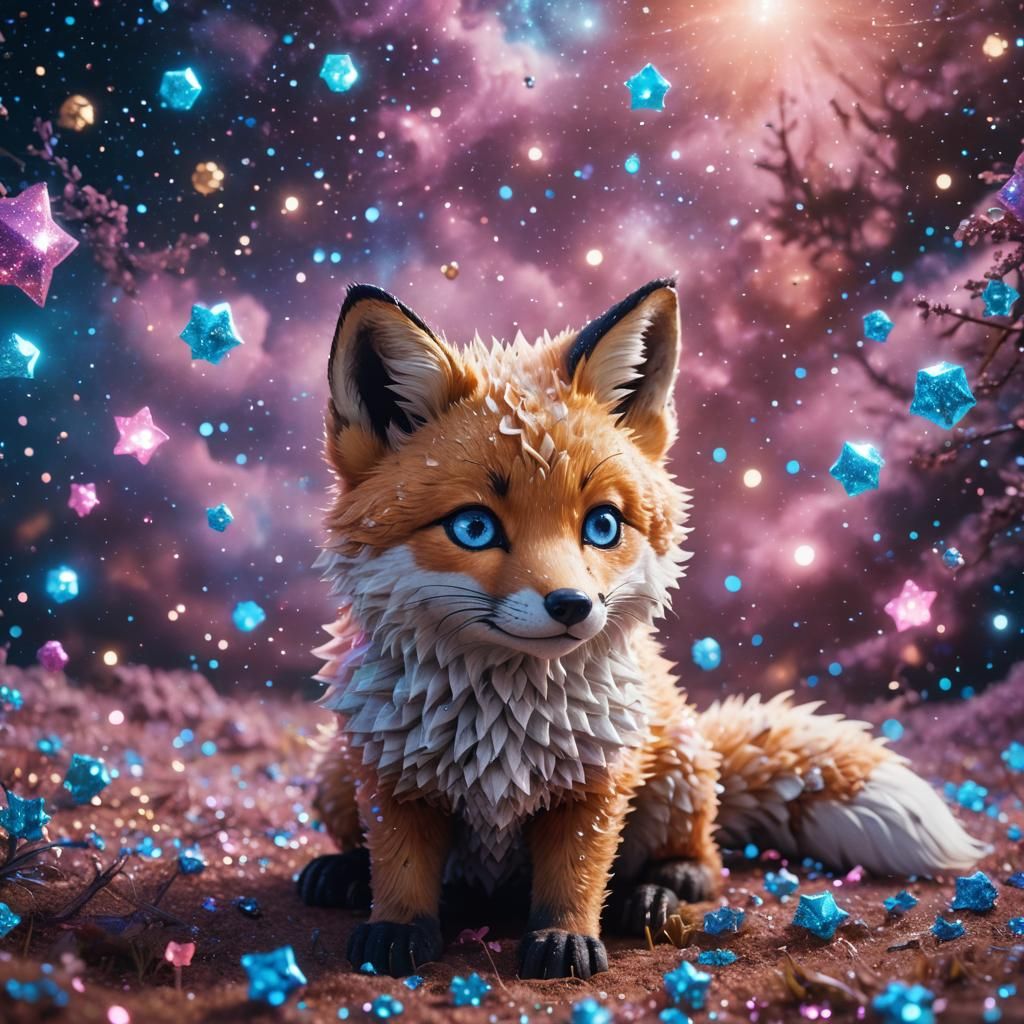 Cosmic Fox Made of Stars in Vaporwave Style