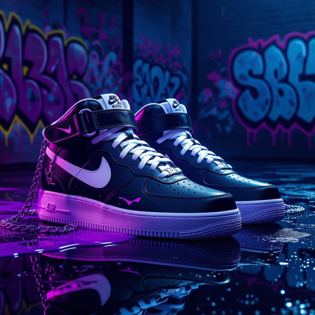 Air Force One Sneakers with Neon Purple Chains
