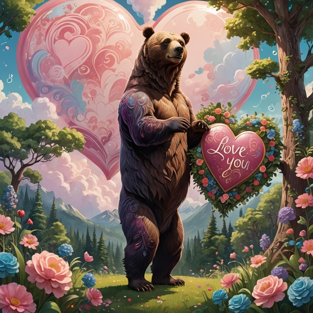 Bear with Heart in Whimsical Fantasy Art