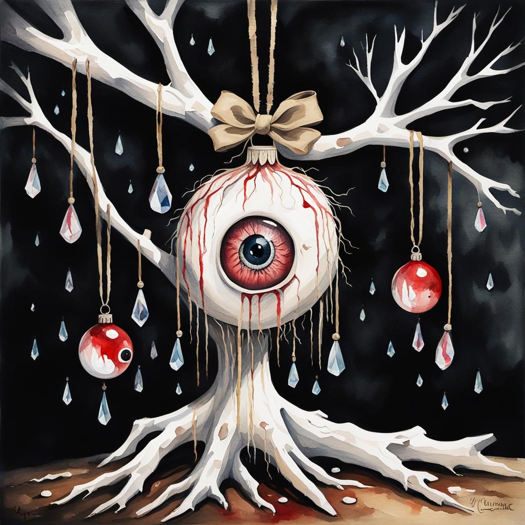 Gothic Watercolor Eyeball Ornament with Crystal Tears