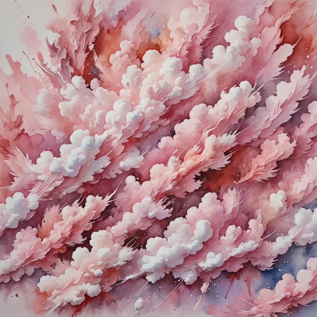 Ethereal Pink Powder Explosion as Impressionist Painting