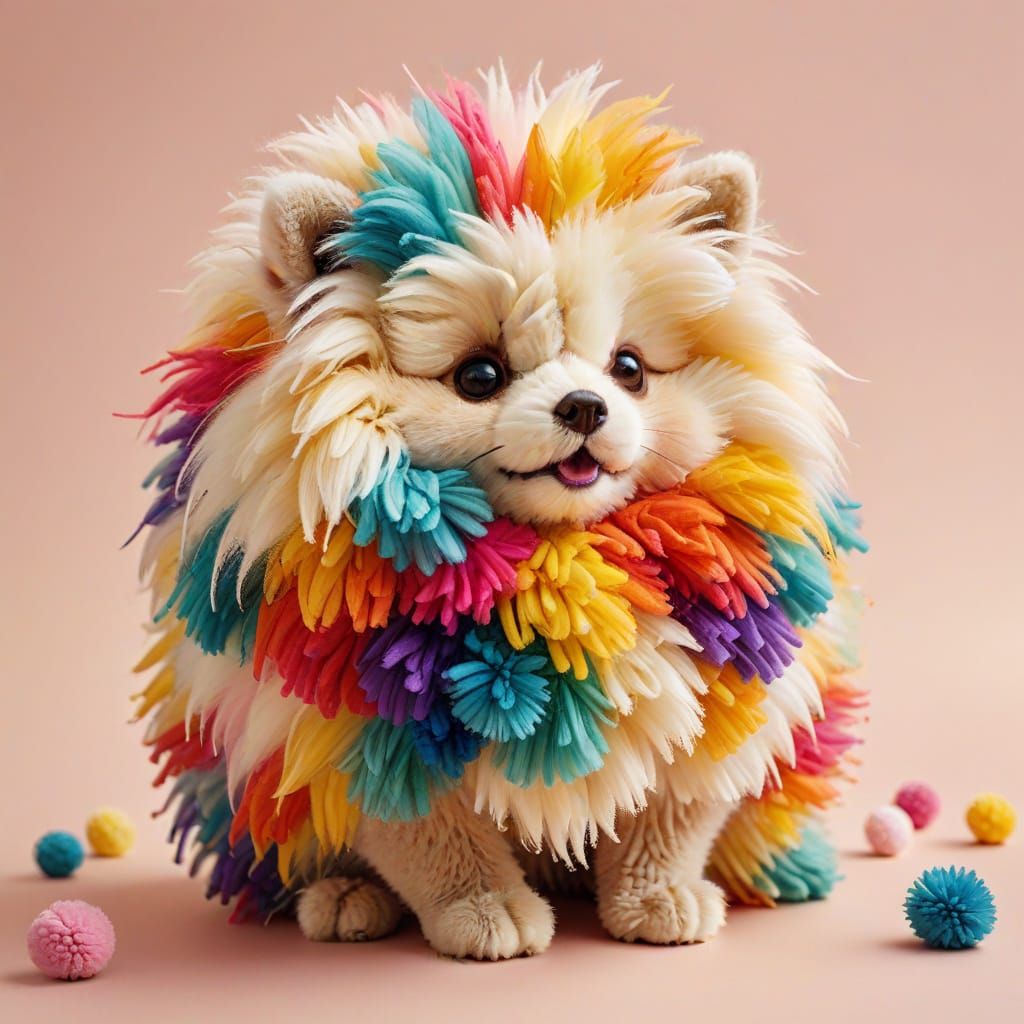 Adorable Pom-Pom Animal Art in Rainbow Colors