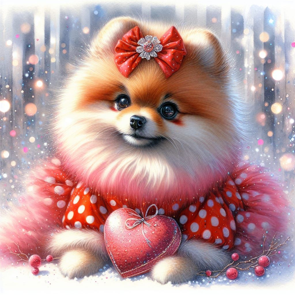Charming Pomeranian Portrait in English Watercolor Style