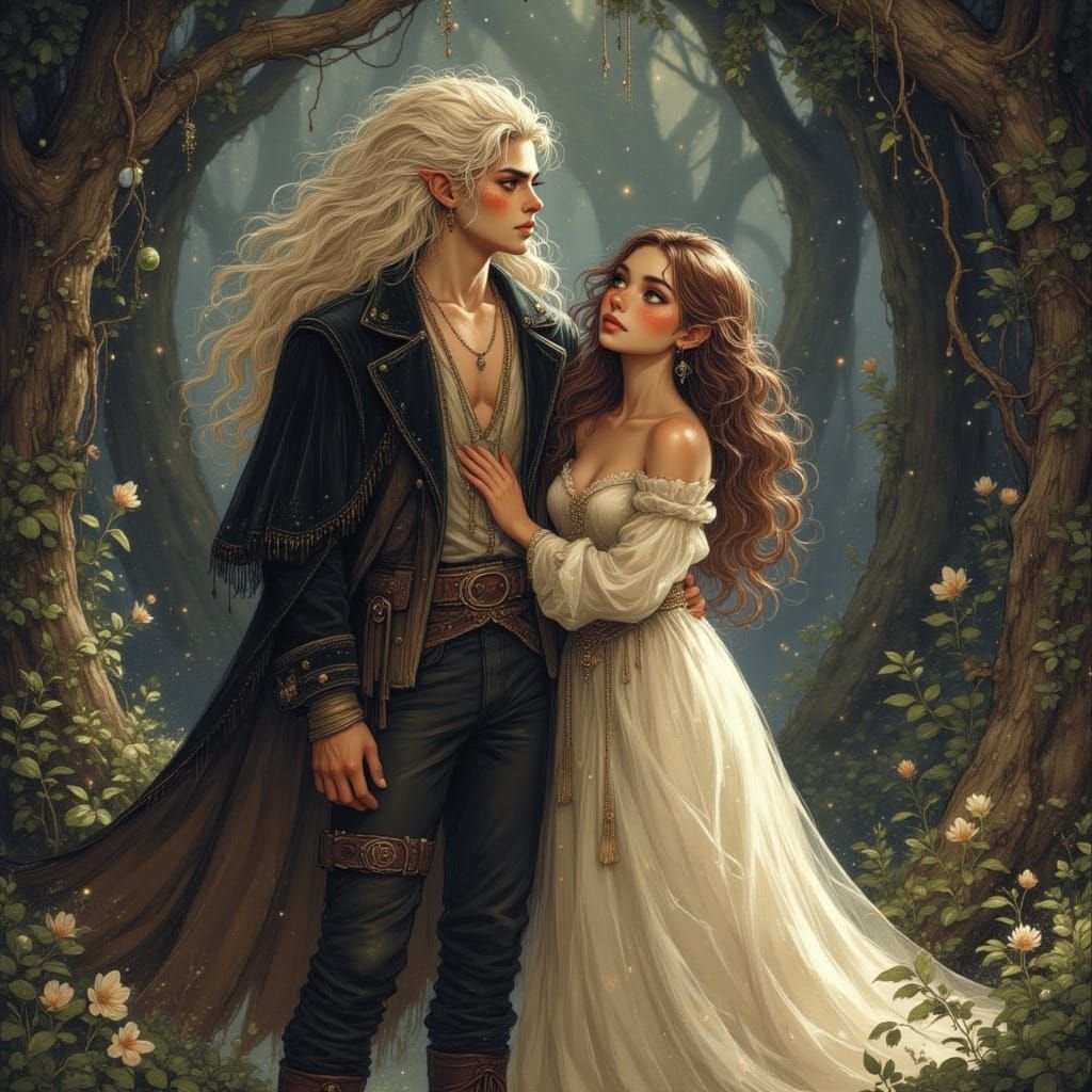 Jareth and Sarah in a Dreamlike Fantasy Scene