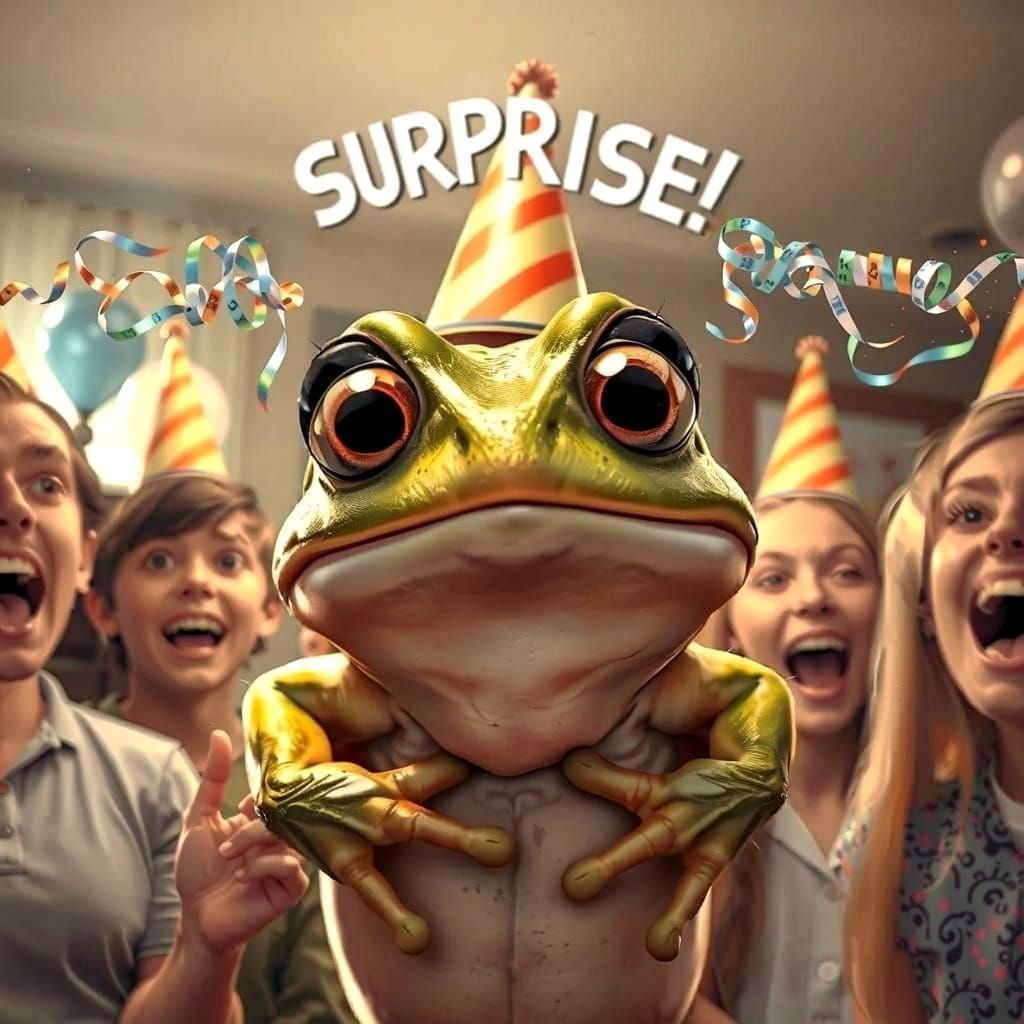 Surprised Frog at Hilarious Surprise Party