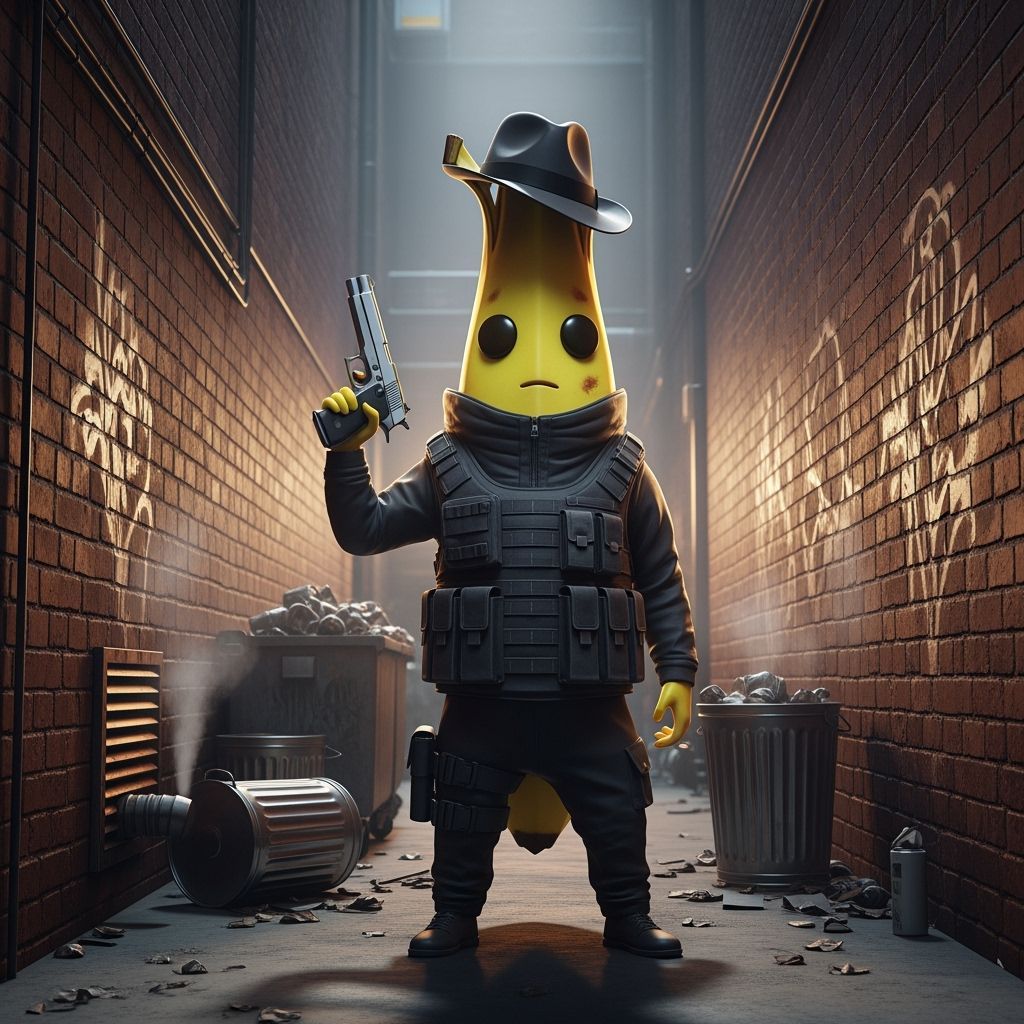 Gangster Banana in Dimly Lit Alleyway