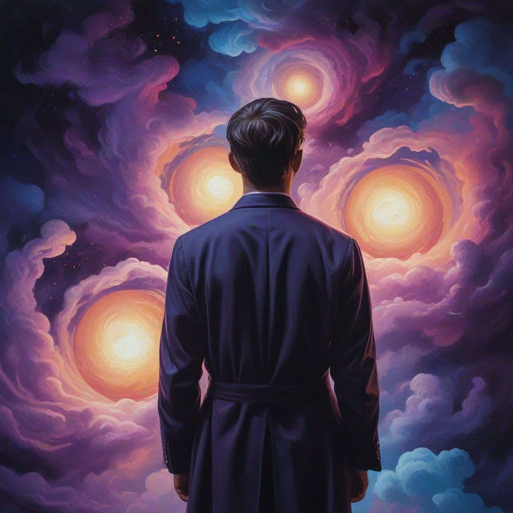 Surreal Figure in Dark Room with Golden Light