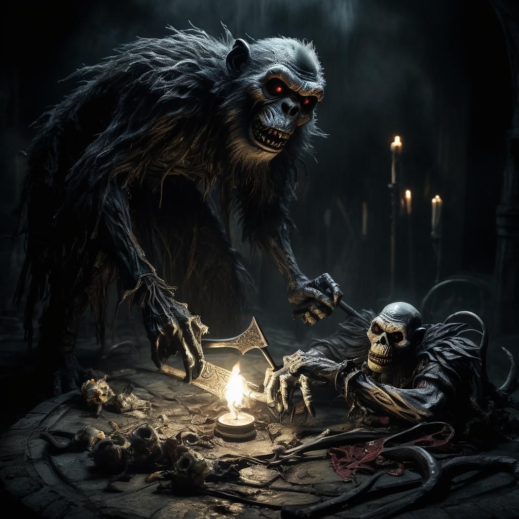 Zombie Monkey Clown Soul Reaper in Dark Fantasy Horror