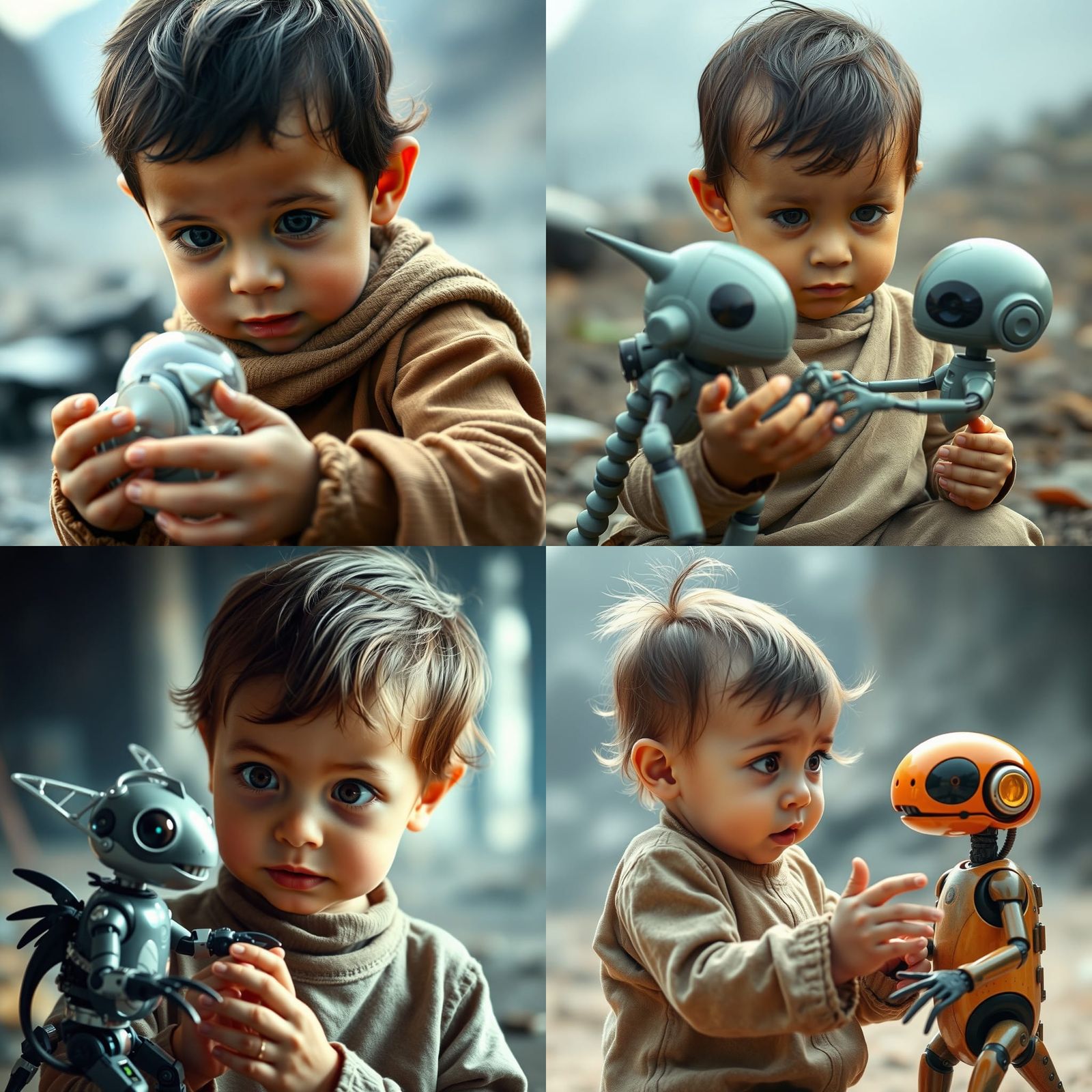 Child's Wonder: Futuristic Toy in Post-Apocalyptic World