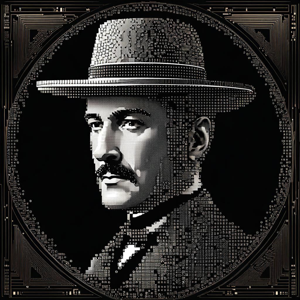 Vintage Man in Hat, ASCII Art with Plasma