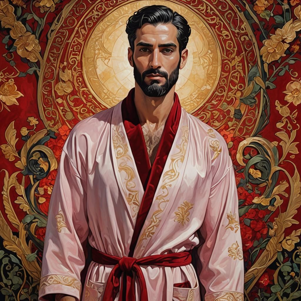 Art Nouveau Man in Red Velvet Robe