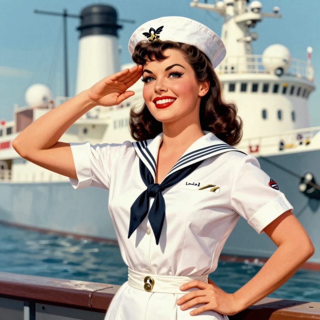 Vintage Navy Pinup Saluting Smartly