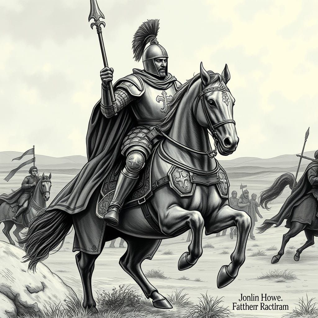 Medieval Knight on Winged Griffin in Epic Style