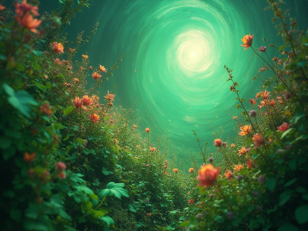 Surreal Greenery Florals in Neon MRI Scan Aesthetic