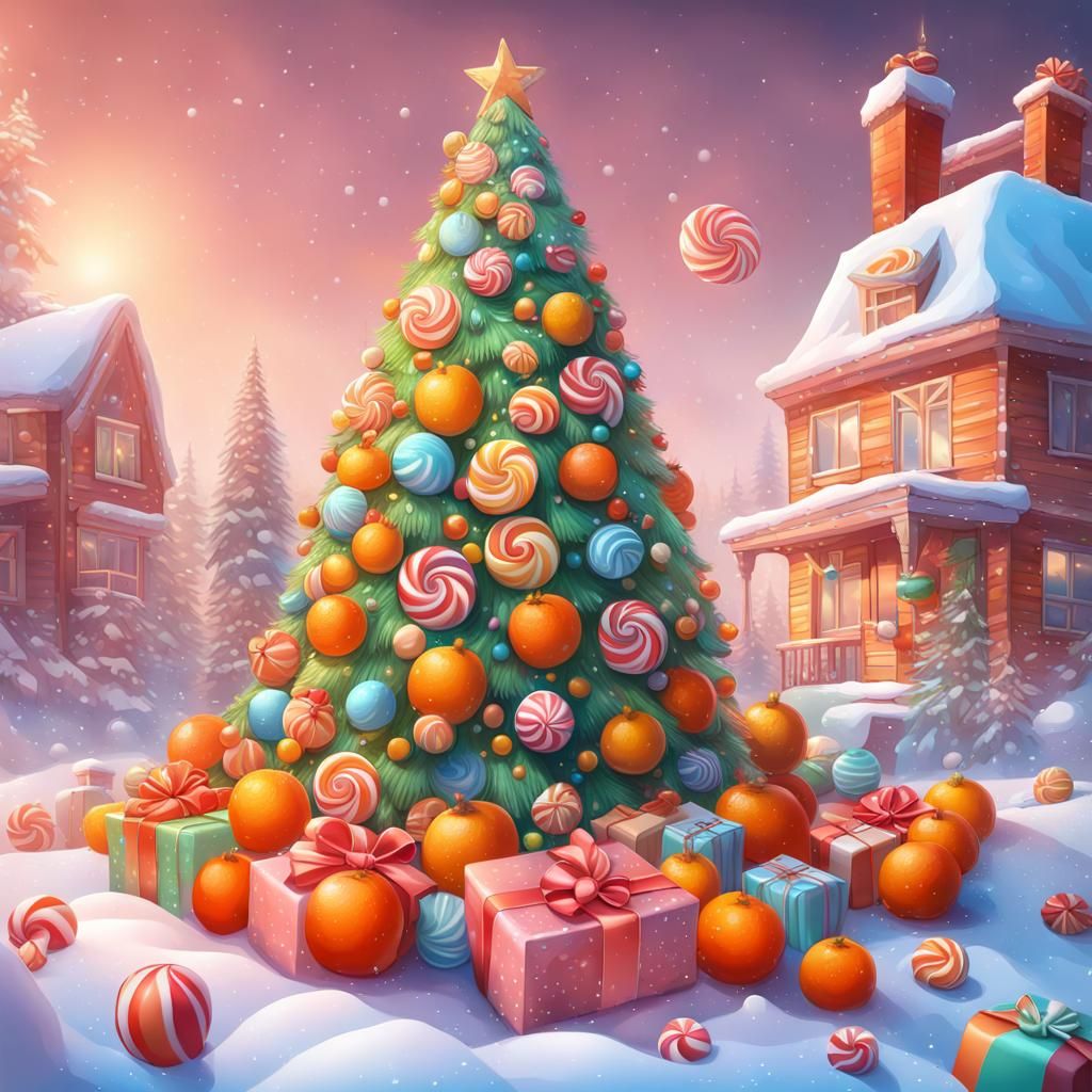 Whimsical Candyland Christmas Tree in Digital Art Style