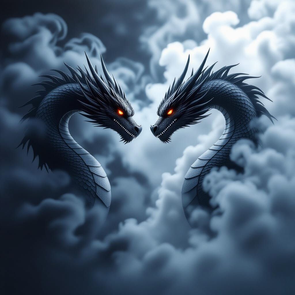 Smoky Dragons Forming Heart in Ultra-Realistic Photo