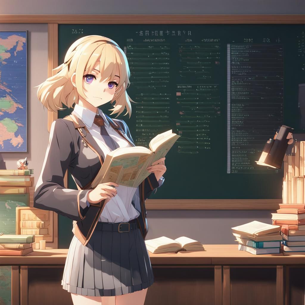 Anime Teacher in Classroom, 3D Rendered Art