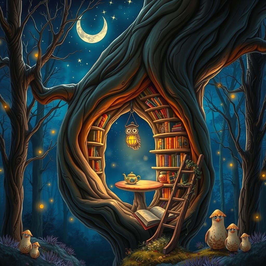 Twilight Forest Ancient Tree with Glowing Book Nook
