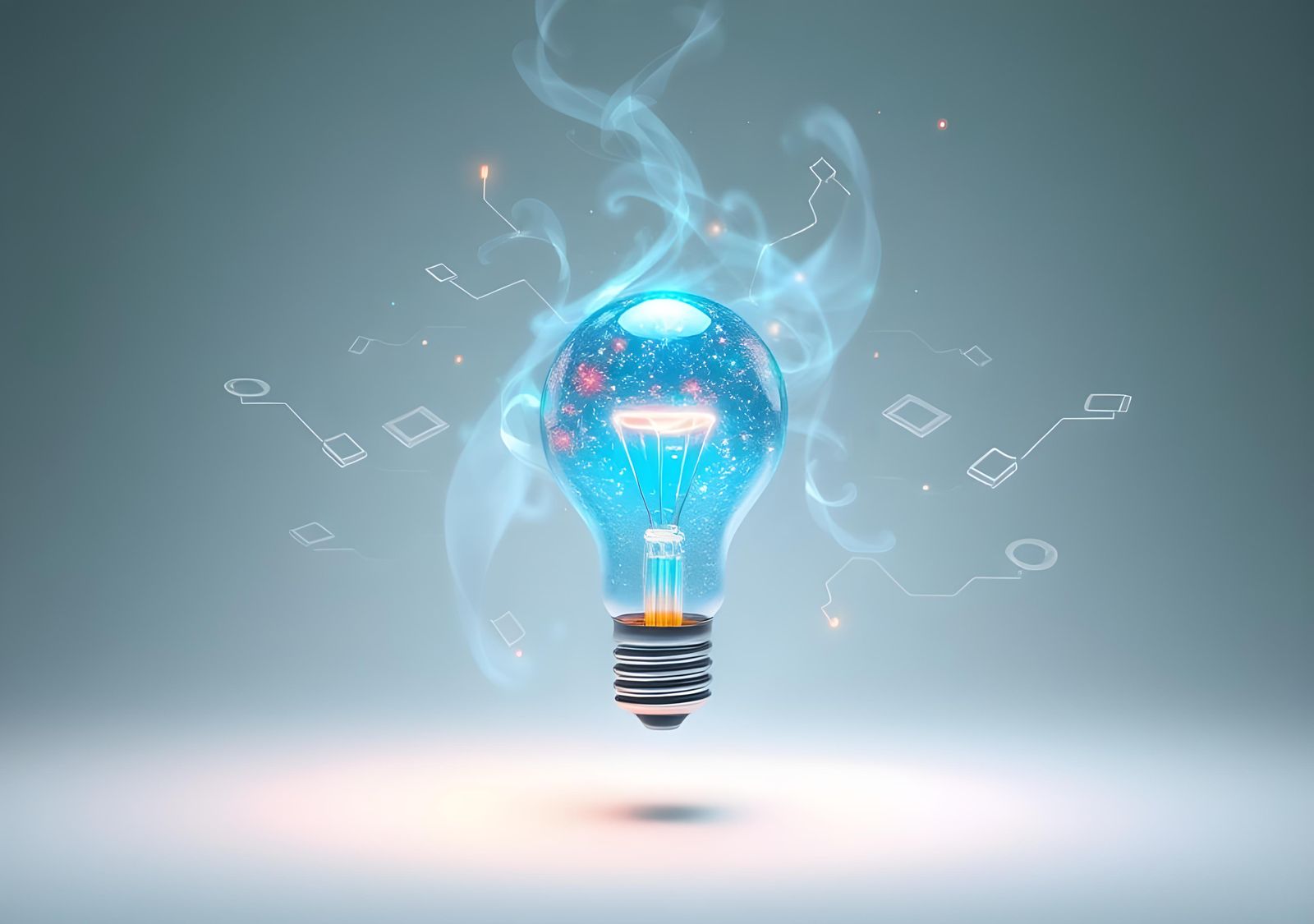 Idea Light Bulb with Technology Icons in Detailed Painting