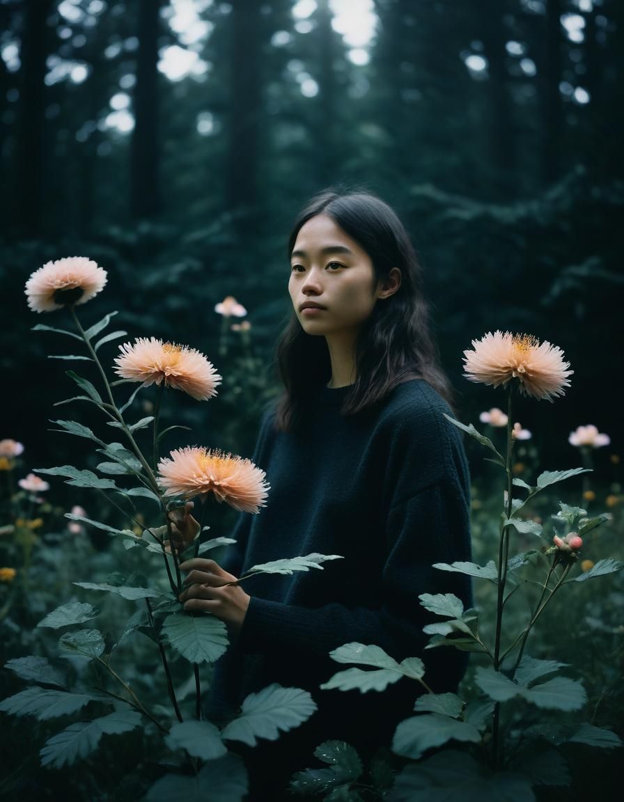 Confident Jane Jay in Ethereal Floral Collage