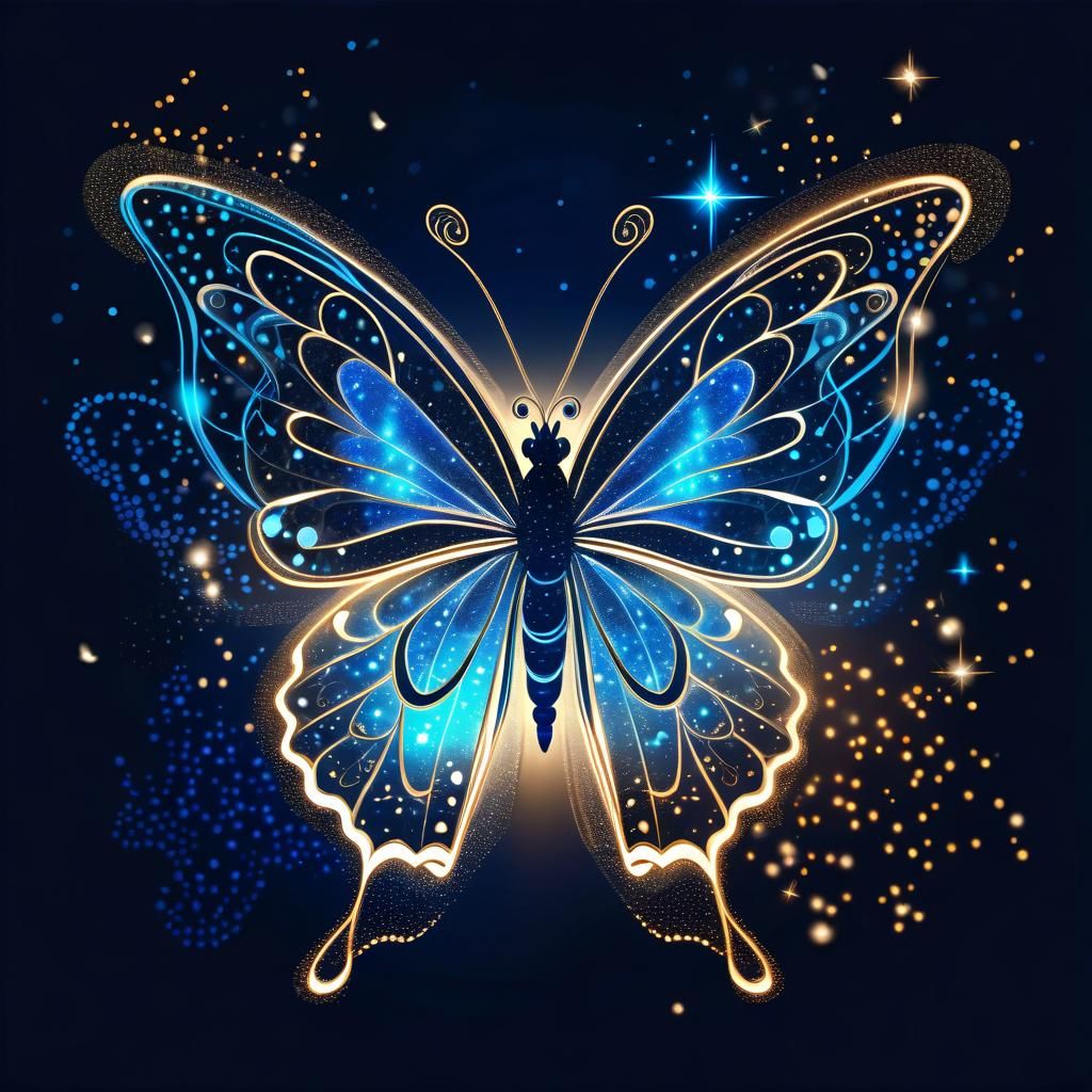 Butterfly Silhouette in Linework Style with Magic Trail