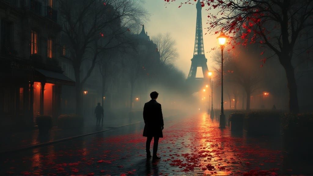 Mysterious Parisian Dawn in Neon Colors