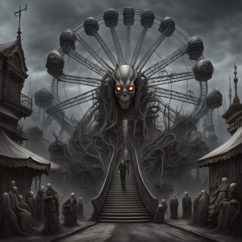 Nightmare Theme Park Inspired by Dark Surrealism