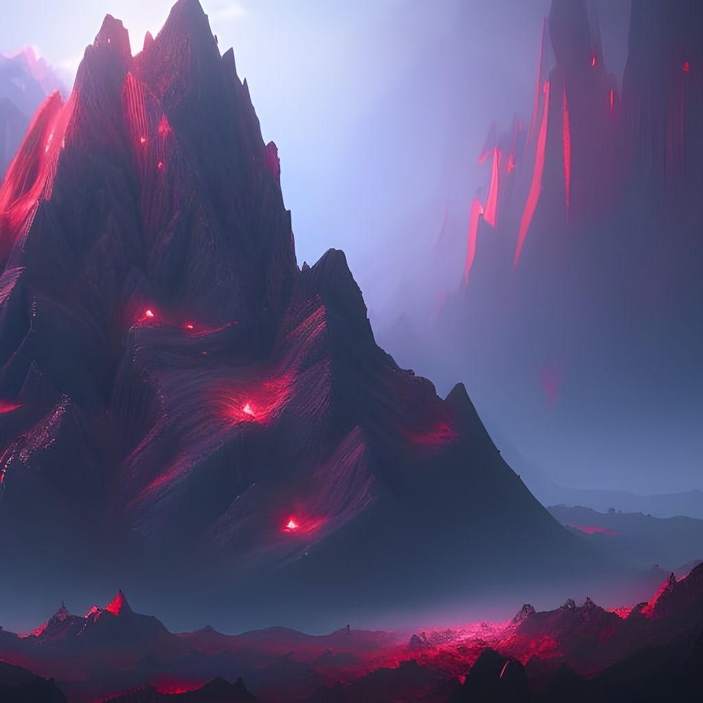 Demonic Eldritch Mountain: Detailed Matte Painting