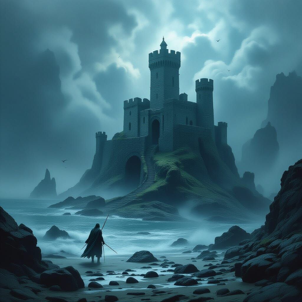 Misty Skerries Islands with Celtic Ruins