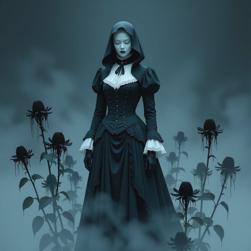 Android in Eerie Dystopian Landscape, Dark Surreal Art