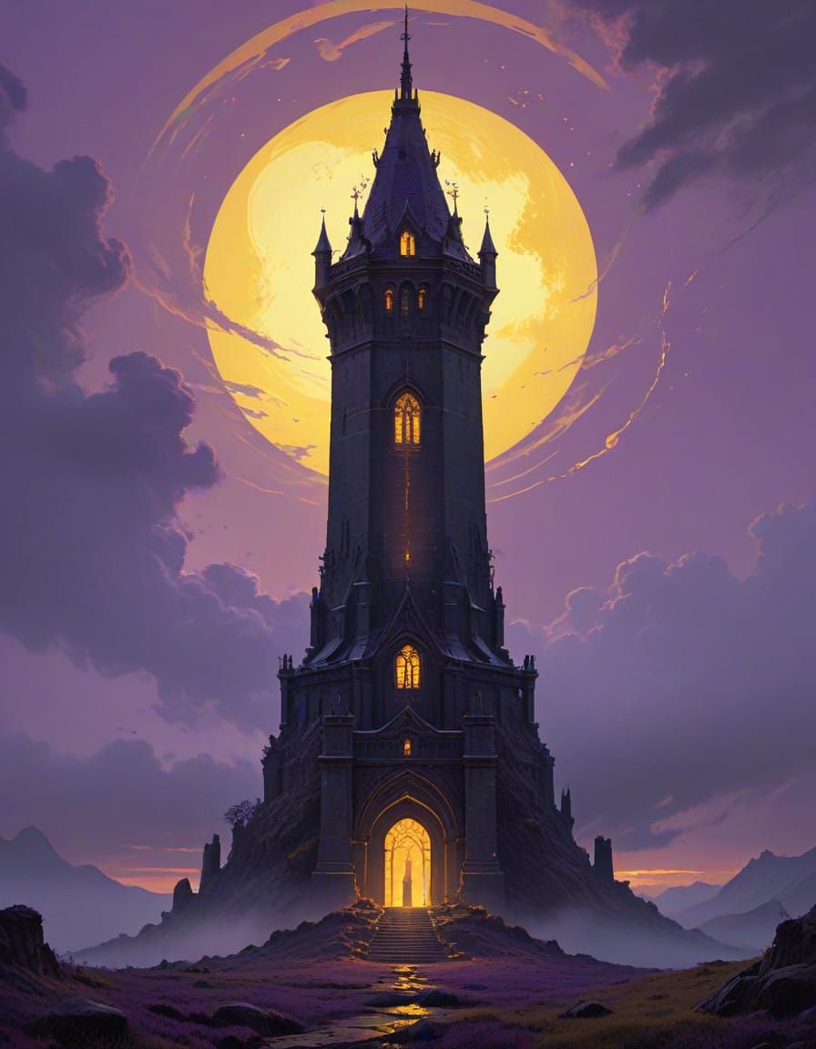 Majestic Dark Fantasy Tower in Ashen Landscape