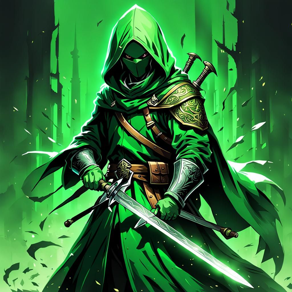 Hooded Man with Sword in Green