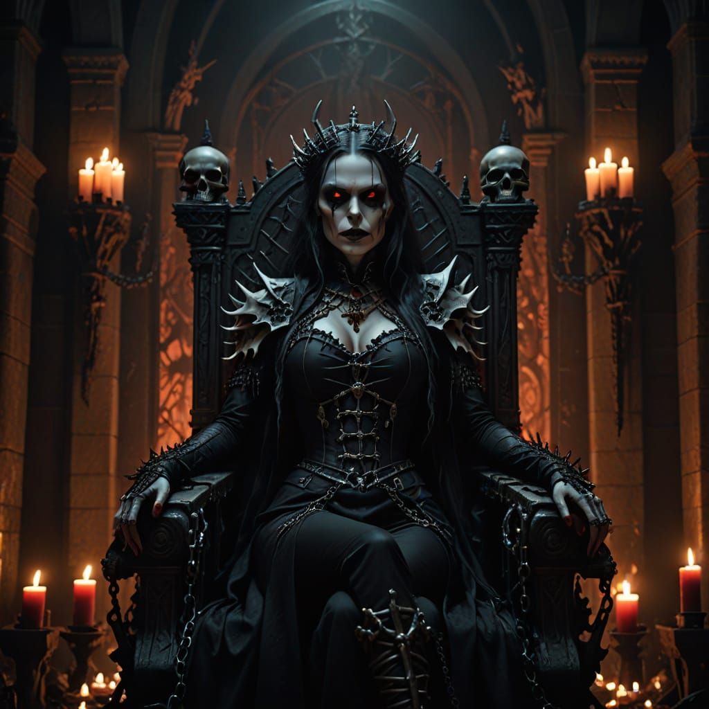 Vampire Necromancer on Bone Throne in Gothic Style
