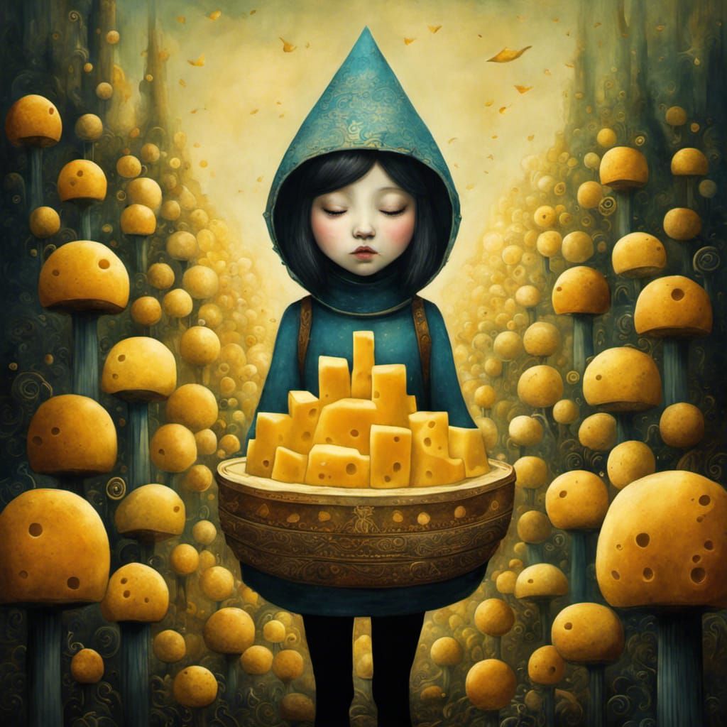 Cheesy Girl in a Cheese World: Digital Art