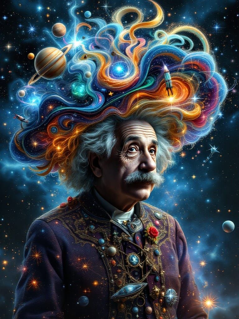 Einstein's Cosmic Hat: A Futuristic Portrait