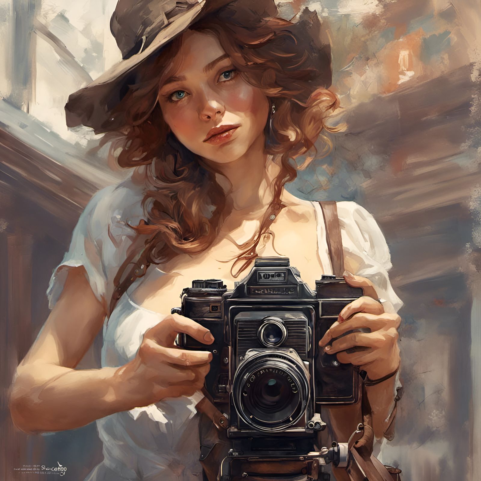 Gorgeous Model with Camera: Digital Illustration