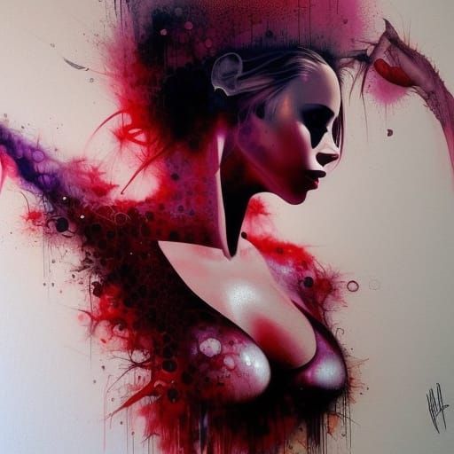 Crimson Silhouette of a Beautiful Woman