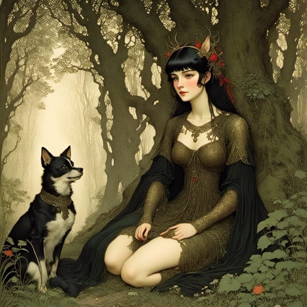 Antlered Woman with Glowing Eyes: Chiaroscuro Portrait