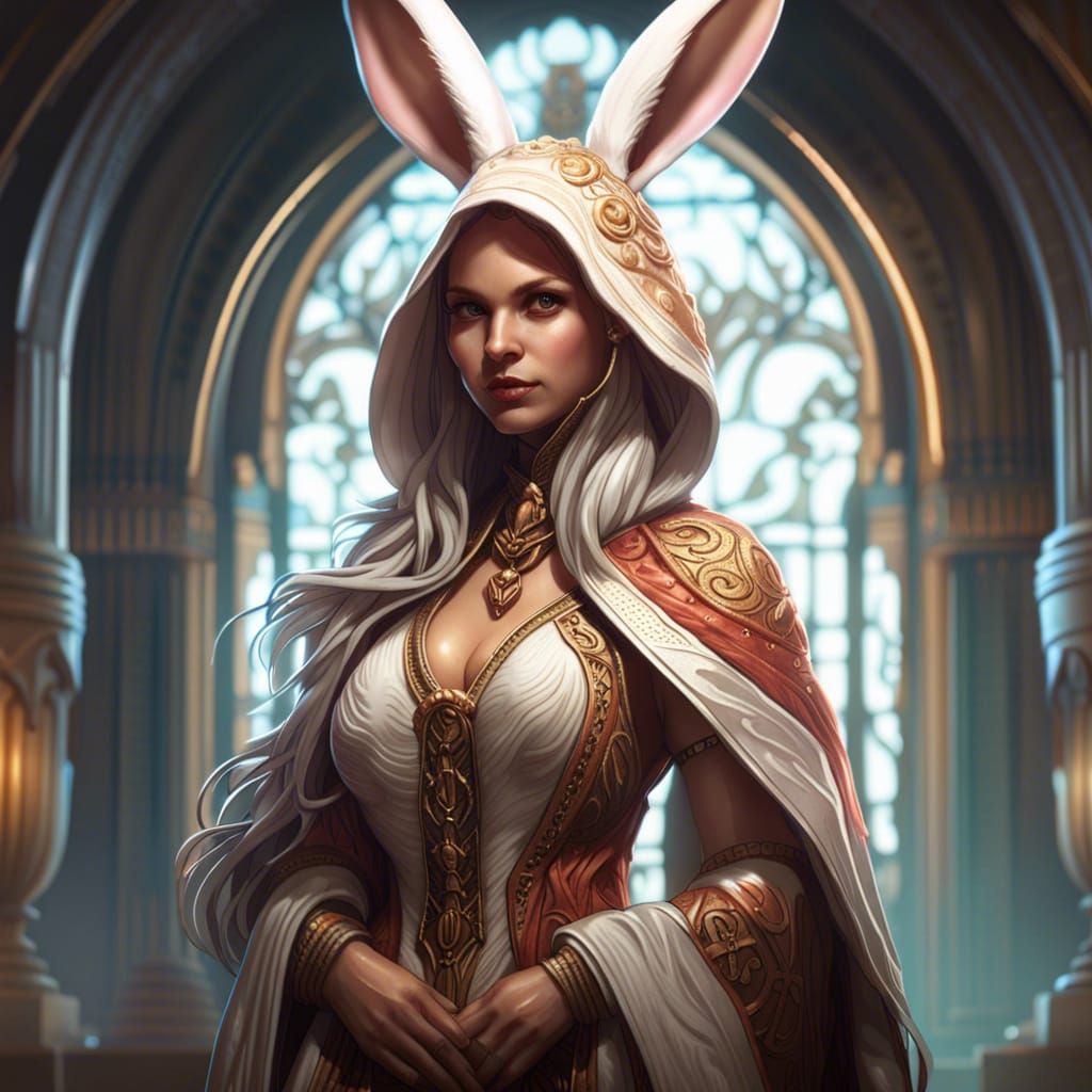Trying for an anthropomorphic rabbit priestess...