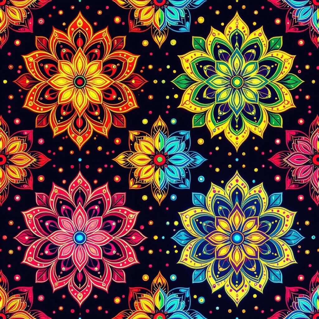 Kaleidoscopic Rangoli Mandala Art with Geometric Shapes