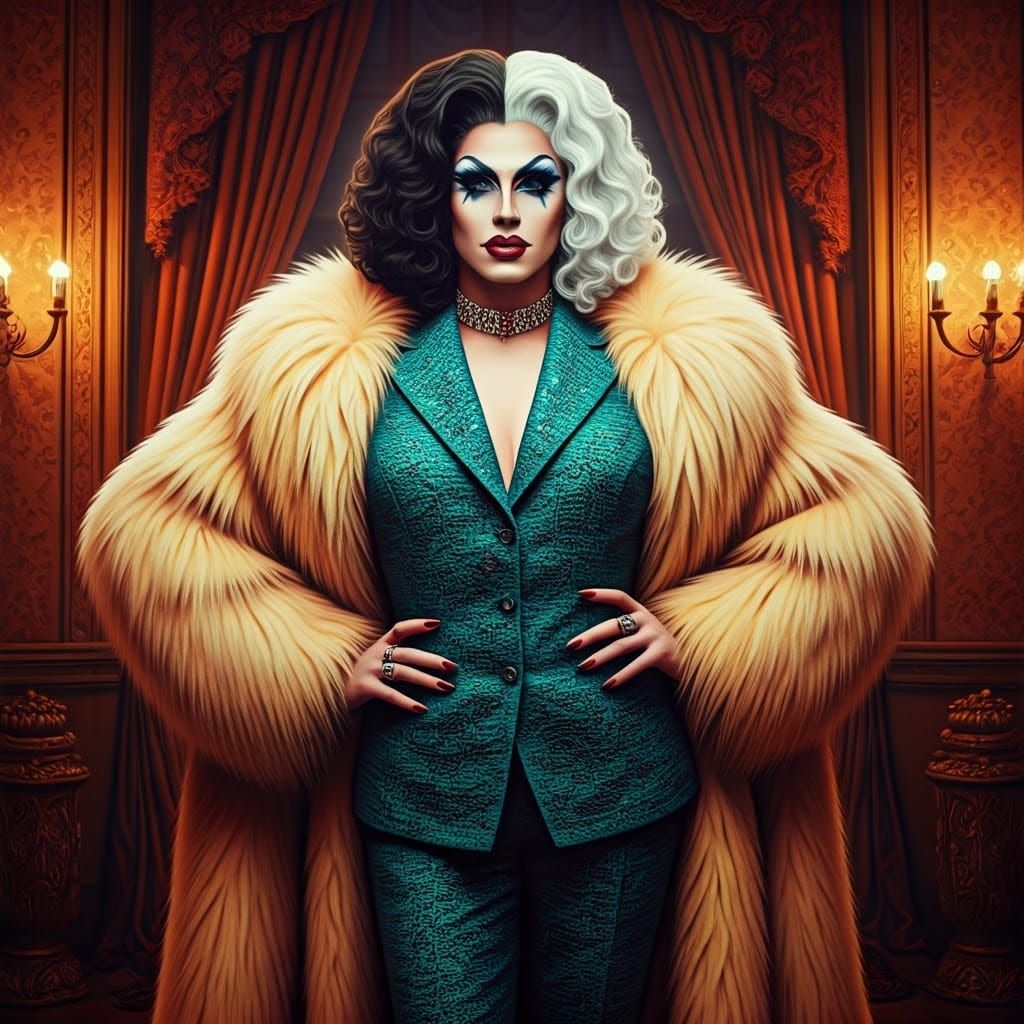 Cruella De Ville Drag Queen in Victorian Mansion