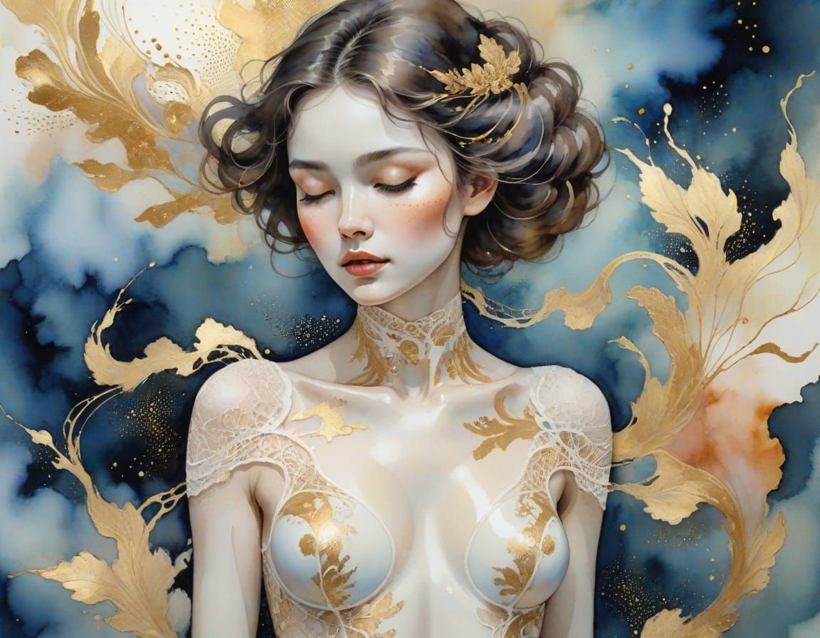 Ethereal Woman in Cosmic Dreamscapes