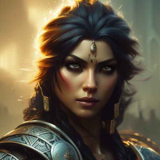 Viking Barbarian Woman Portrait in High Fantasy Style