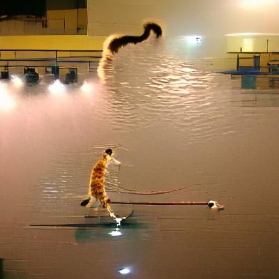 Humanoid Cat Gracefully Walking on Water
