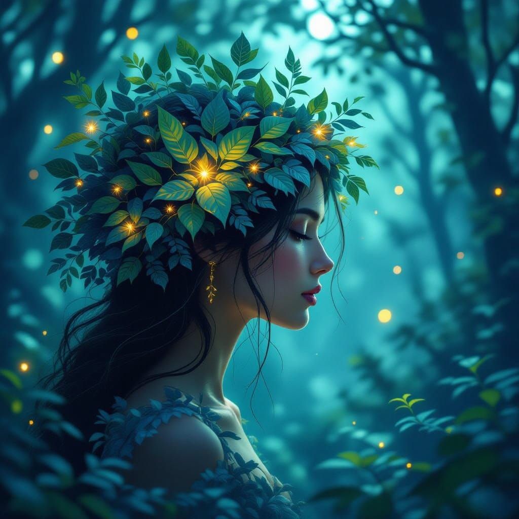 Ethereal Woman Portrait in Mystical Forest