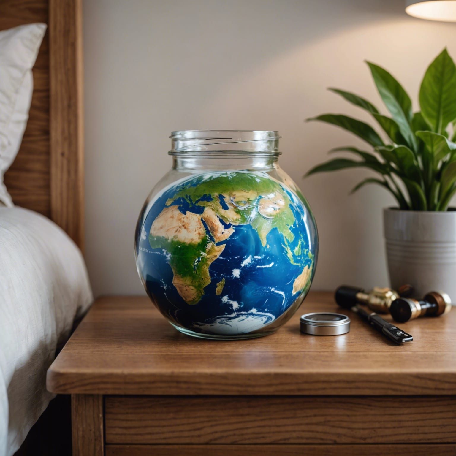 Planet Earth Inside Glass Jar