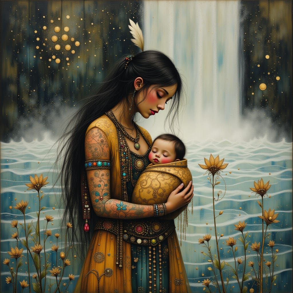 Native American Mother and Child by Raging River
