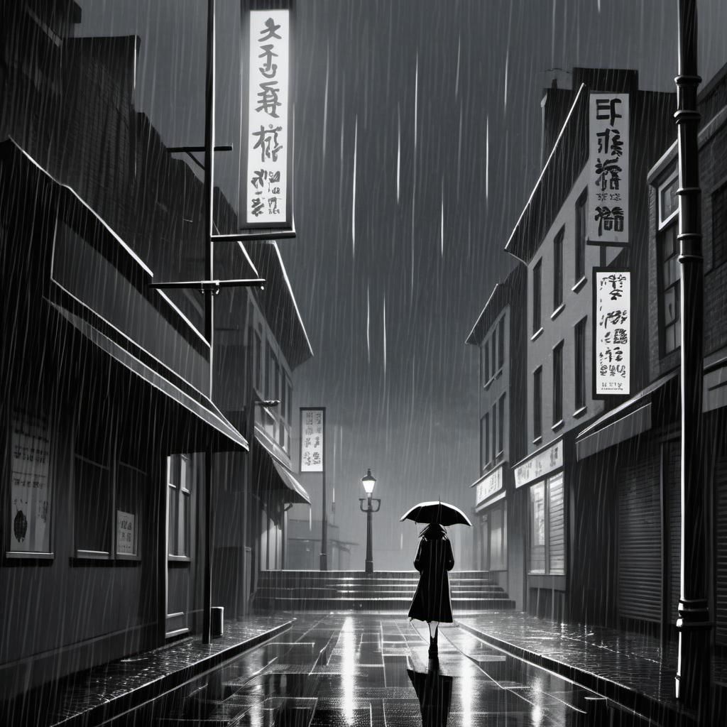 Mysterious Woman Walking in the Rain, Noir Art