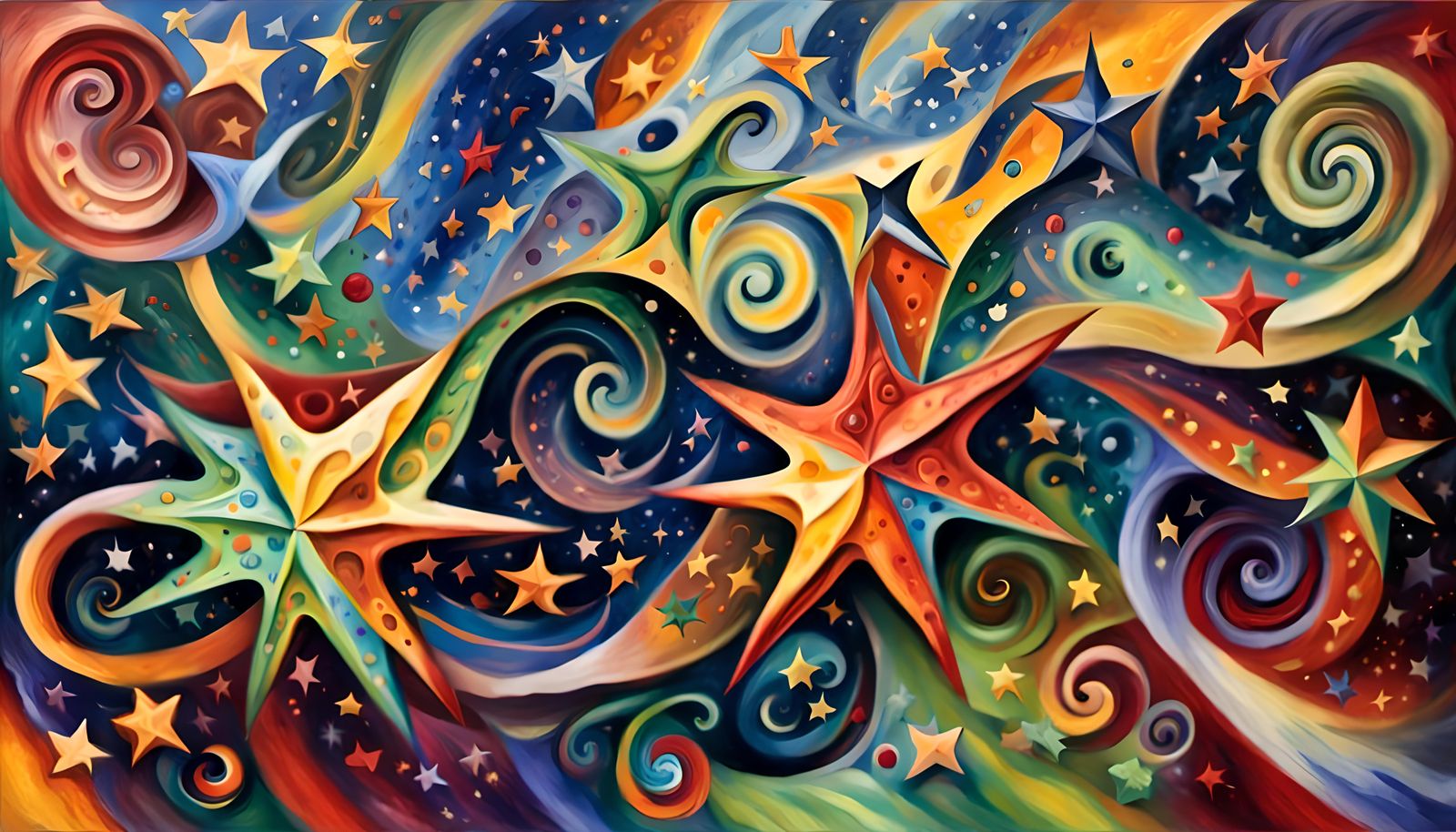 Cosmic Star-Beings in Iridescent Impasto Oil Style